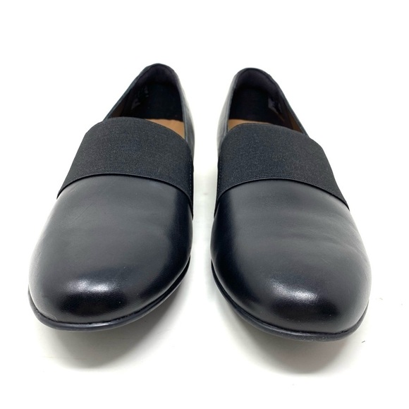 CLARKS WOMEN'S UN BLUSH LO BLACK LEATHER SLIP ON LOAFER FLATS - Picture 4 of 8